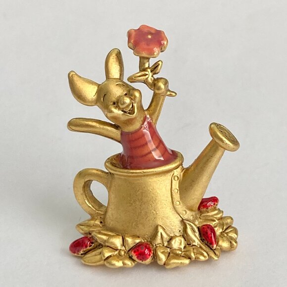 Vintage Disney Piglet Pin Brooch Winnie the Pooh Flower Pot Gold Tone Signed - Picture 3 of 9